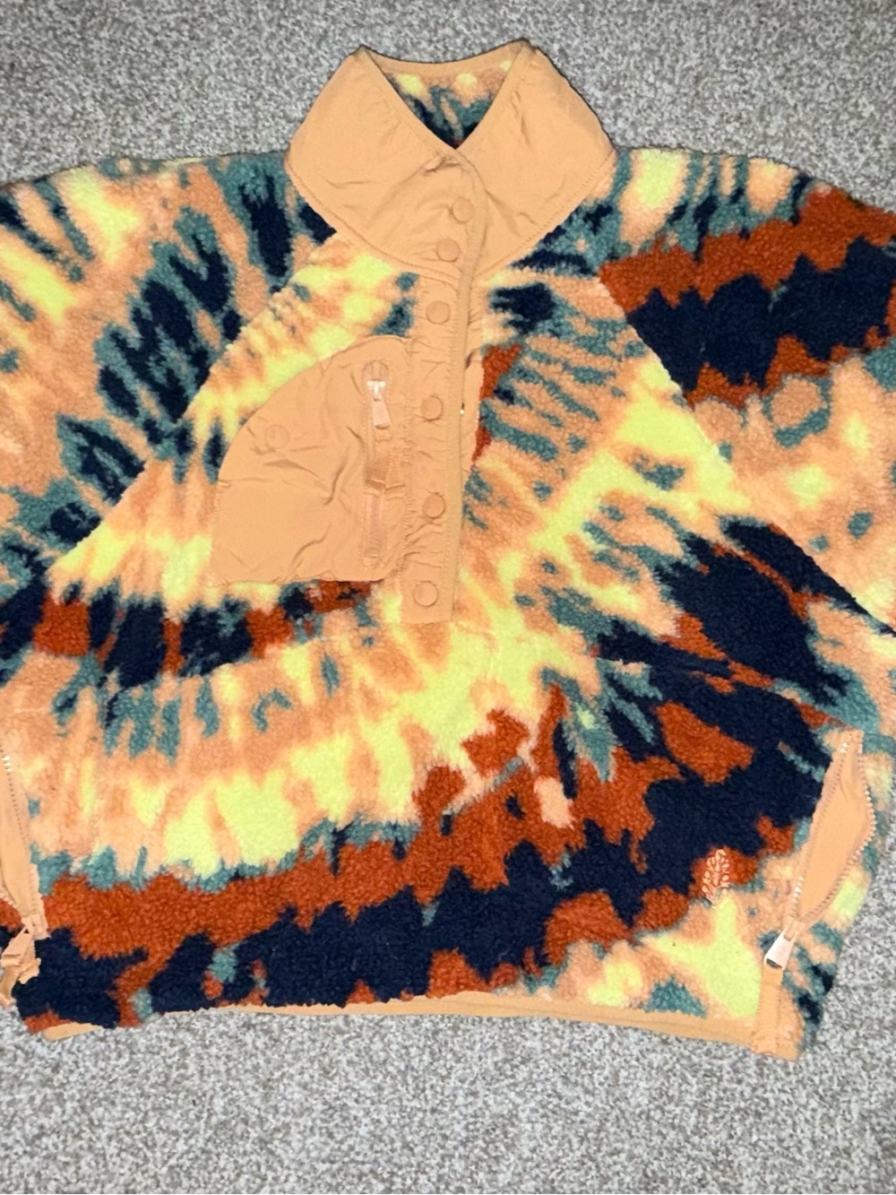 FP Movement by Free People Tie-Dye Sherpa Pullover in Orange, Navy & Cream